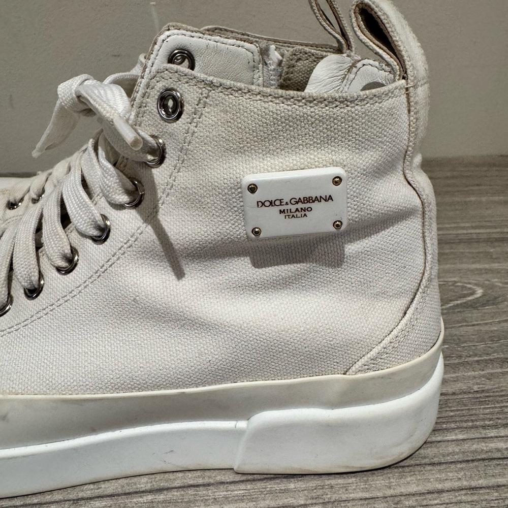 Dolce & Gabbana White Canvas Sneakers with Padded Ankle